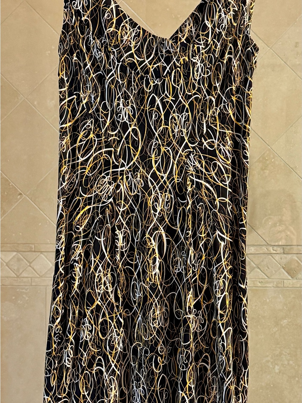 Diane von Furstenberg Black Dress with Gold & White Swirl Print